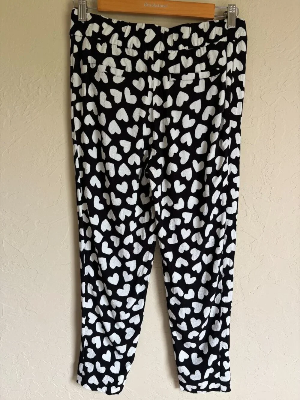 Kate Spade Black White Dancing Heart Ria Size 0 Heart Printed Pants Drawstring C